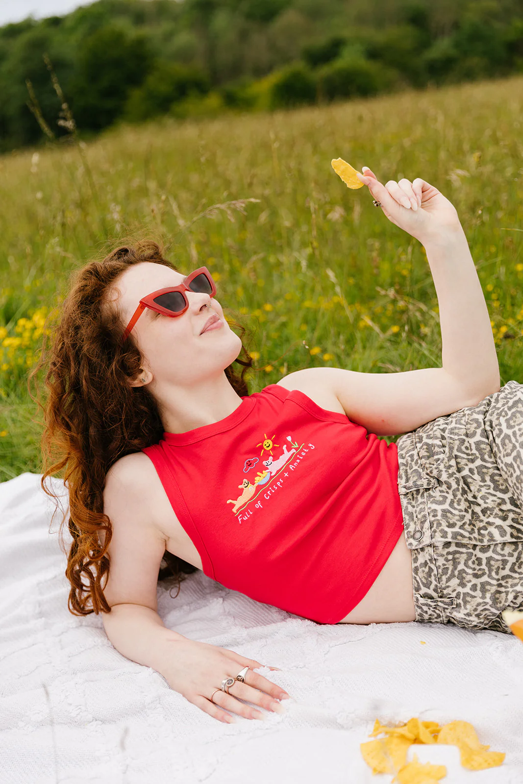 Crisps & Anxiety Embroidered Crop Vest Top - Image 9