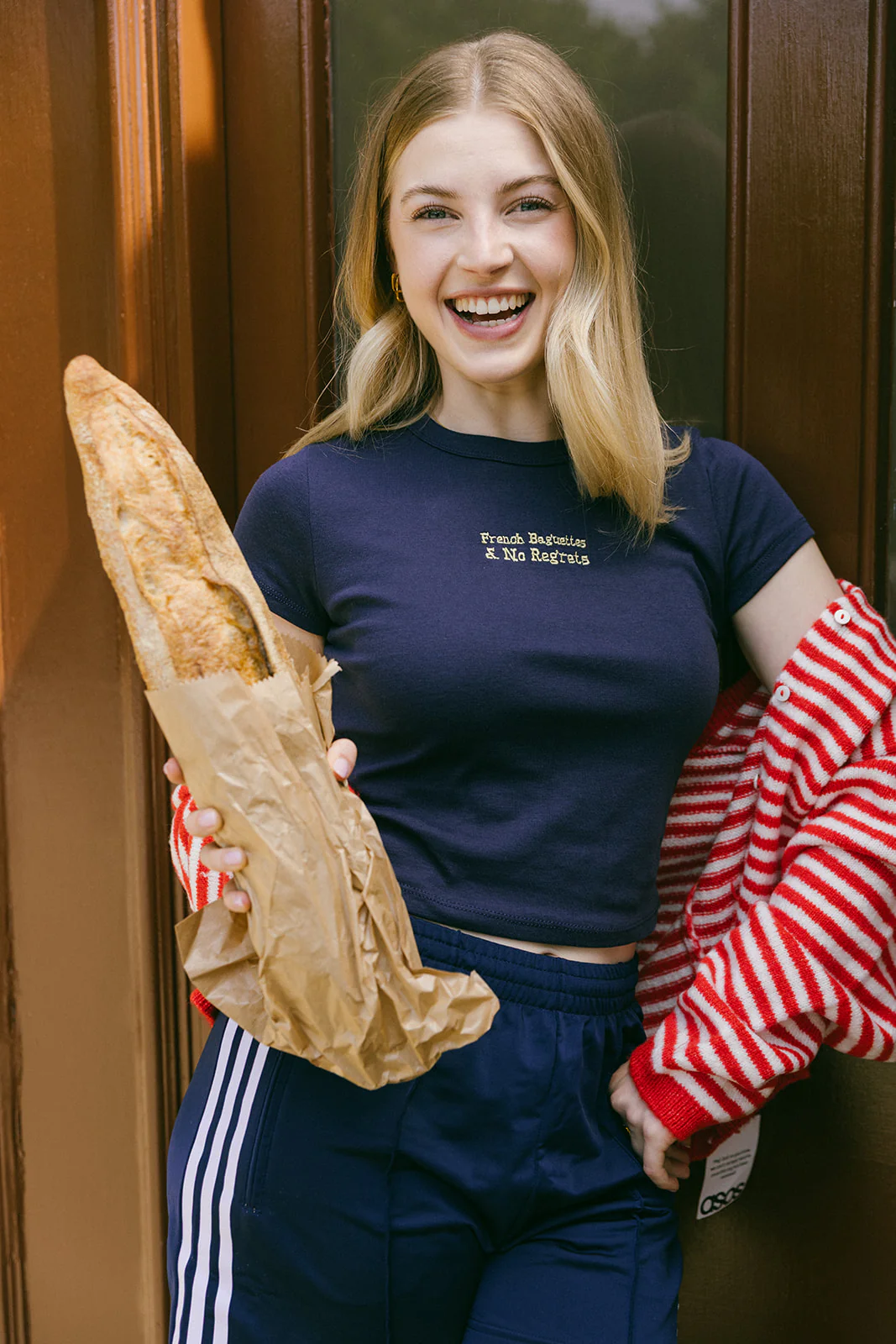 French Baguettes & No Regrets Embroidered Baby Rib Tee - Image 4