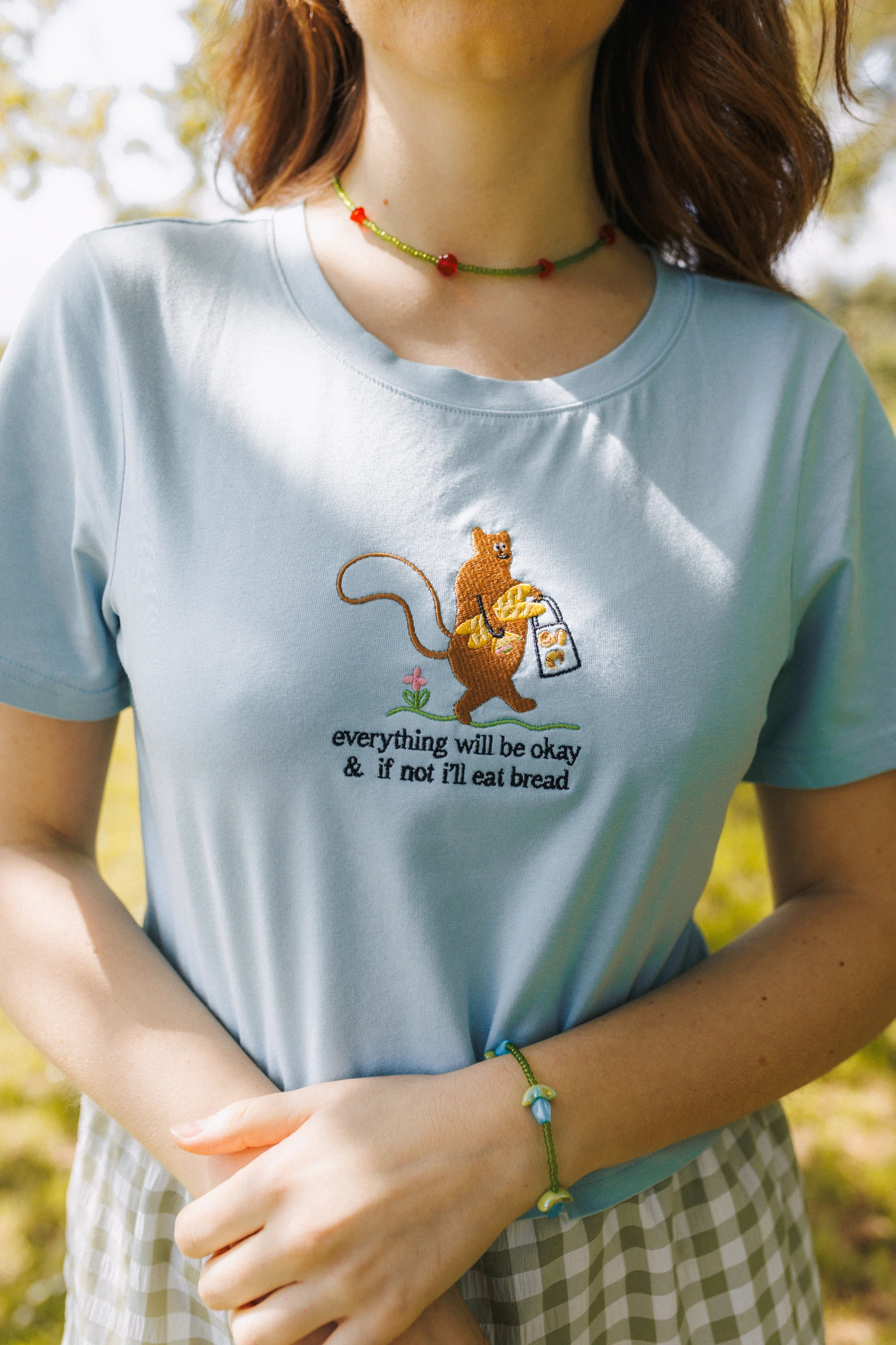 Squirrel & Bread Embroidered Crop Top - Image 3