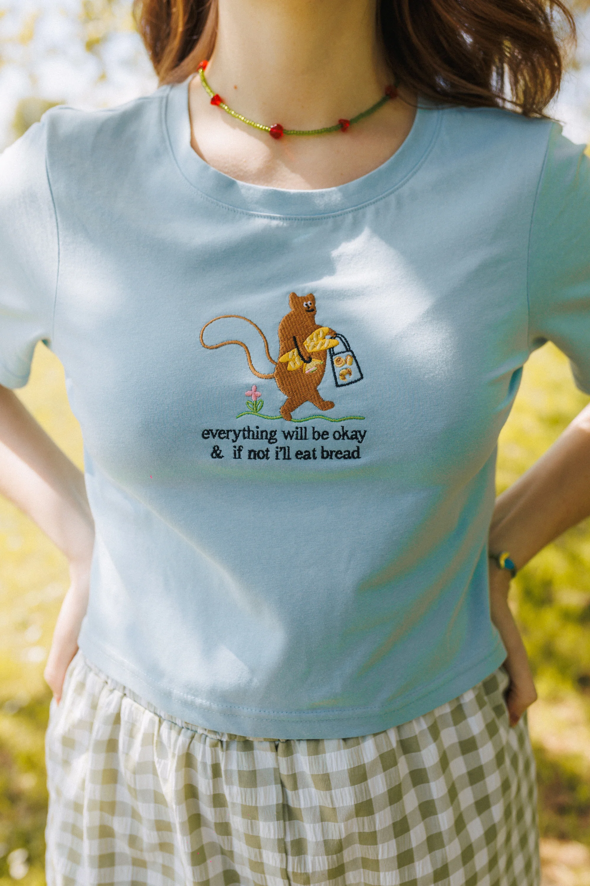 Squirrel & Bread Embroidered Crop Top - Image 4