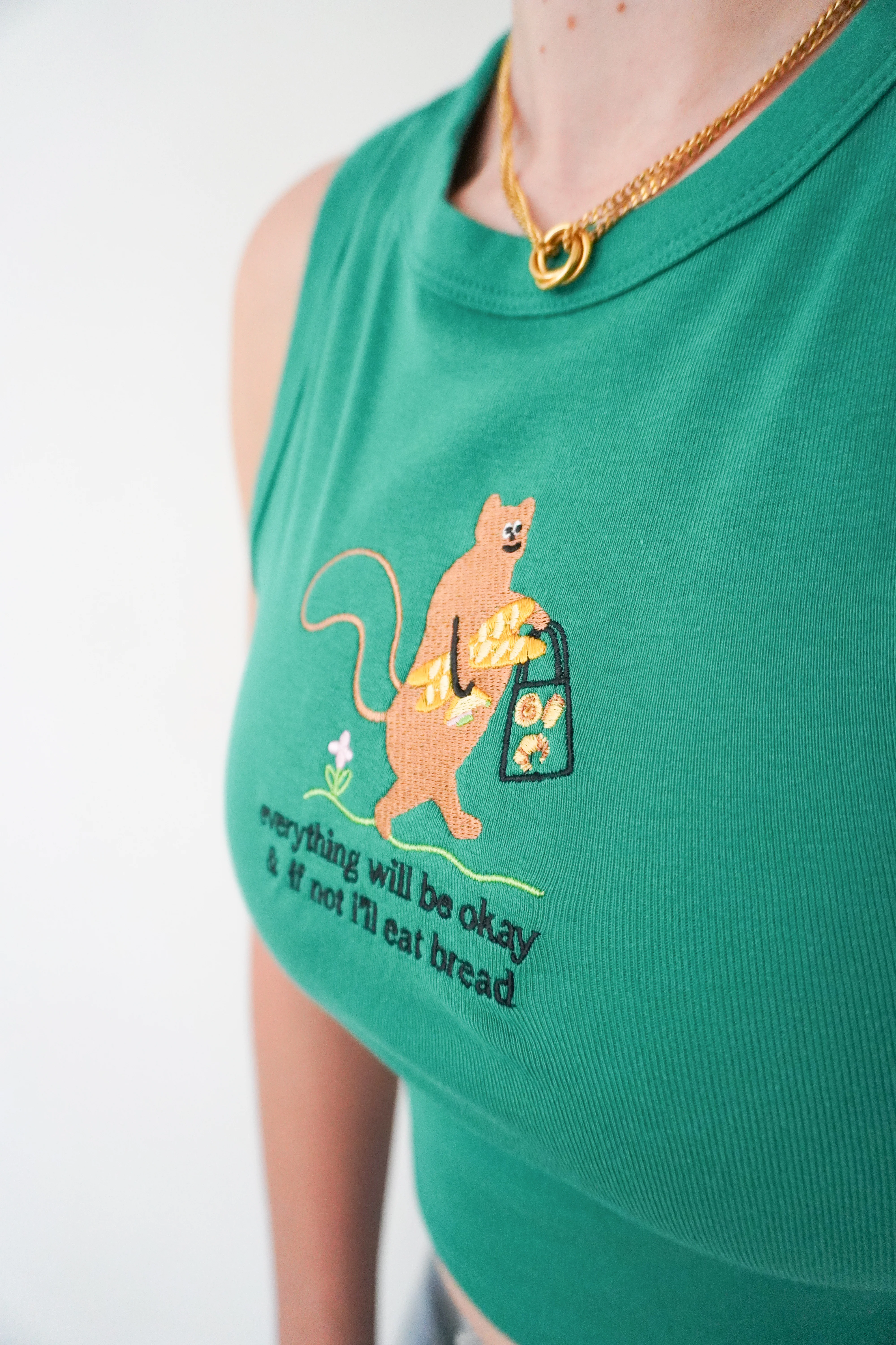 Squirrel & Bread Embroidered Crop Vest Top - Image 3